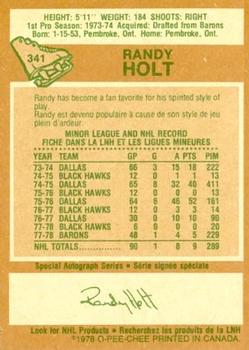 1978-79 O-Pee-Chee #341 Randy Holt Back