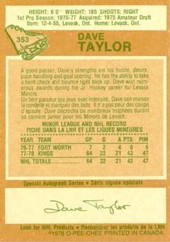 1978-79 O-Pee-Chee #353 Dave Taylor Back