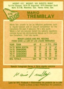 1978-79 O-Pee-Chee #376 Mario Tremblay Back