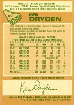 1978-79 O-Pee-Chee #50 Ken Dryden Back