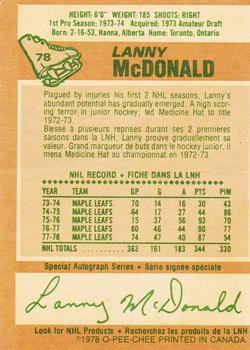 1978-79 O-Pee-Chee #78 Lanny McDonald Back