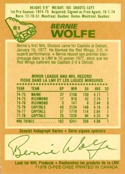 1978-79 O-Pee-Chee #81 Bernie Wolfe Back