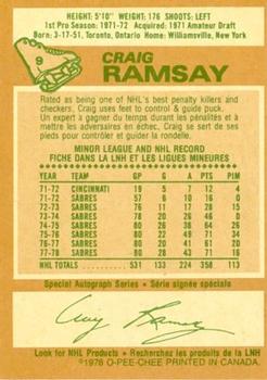1978-79 O-Pee-Chee #9 Craig Ramsay Back