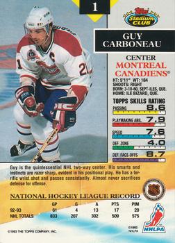 1993-94 Stadium Club - First Day Issue #1 Guy Carbonneau Back