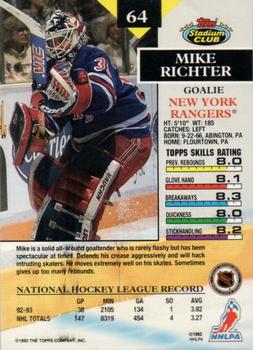 1993-94 Stadium Club - First Day Issue #64 Mike Richter Back