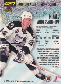 1993-94 Stadium Club - First Day Issue #427 Mikael Andersson Back