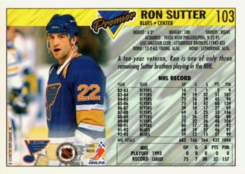 1993-94 Topps Premier - Gold #103 Ron Sutter Back