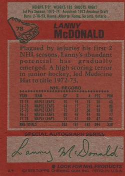 1978-79 Topps #78 Lanny McDonald Back