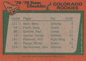 1978-79 Topps #196 Colorado Rockies Team Back