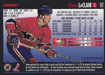 1994-95 O-Pee-Chee Premier - Special Effects #117 John LeClair Back