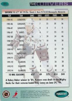 1994-95 Parkhurst SE - Parkie Gold #SE4 Tom Kurvers Back