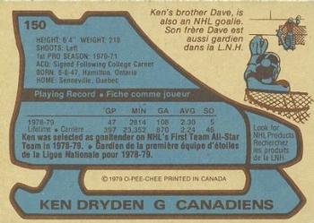 1979-80 O-Pee-Chee #150 Ken Dryden Back