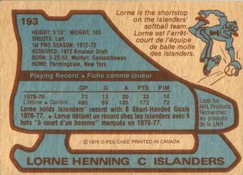 1979-80 O-Pee-Chee #193 Lorne Henning Back