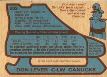 1979-80 O-Pee-Chee #203 Don Lever Back