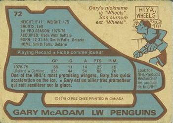 1979-80 O-Pee-Chee #72 Gary McAdam Back