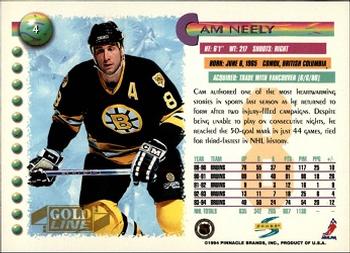 1994-95 Score - Gold Line #4 Cam Neely Back