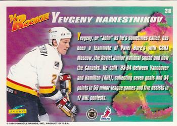 1994-95 Score - Gold Line #218 Yevgeny Namestnikov Back