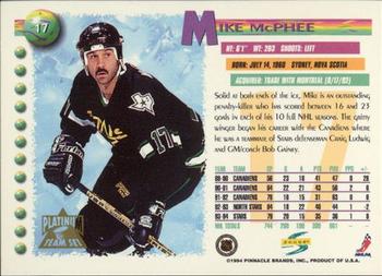 1994-95 Score - Platinum #17 Mike McPhee Back