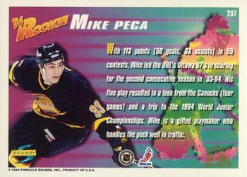 1994-95 Score - Platinum #237 Mike Peca Back