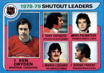 1979-80 Topps #8 Ken Dryden / Tony Esposito / Mike Palmateer / Mario Lessard / Bernie Parent Front