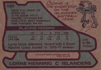 1979-80 Topps #193 Lorne Henning Back