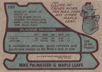 1979-80 Topps #197 Mike Palmateer Back