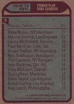 1979-80 Topps #5 Mike Bossy / Marcel Dionne / Lanny McDonald / Paul Gardner Back