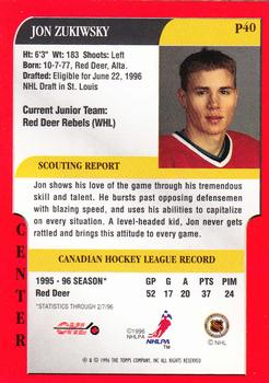 1995-96 Bowman - Draft Prospects #P40 Jon Zukiwsky Back