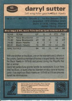 1981-82 O-Pee-Chee #65 Darryl Sutter Back