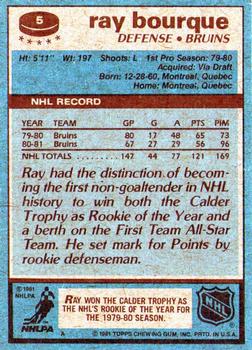 1981-82 Topps #5 Ray Bourque Back