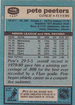 1981-82 Topps #E109 Pete Peeters Back