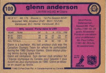 1982-83 O-Pee-Chee #100 Glenn Anderson Back