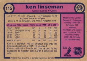 1982-83 O-Pee-Chee #115 Ken Linseman Back