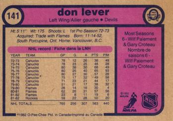 1982-83 O-Pee-Chee #141 Don Lever Back
