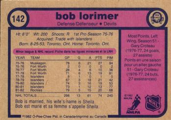 1982-83 O-Pee-Chee #142 Bob Lorimer Back
