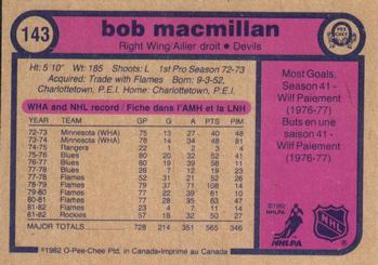 1982-83 O-Pee-Chee #143 Bob MacMillan Back