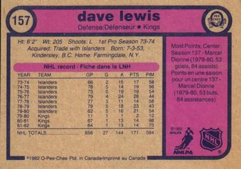 1982-83 O-Pee-Chee #157 Dave Lewis Back
