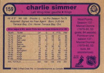 1982-83 O-Pee-Chee #159 Charlie Simmer Back