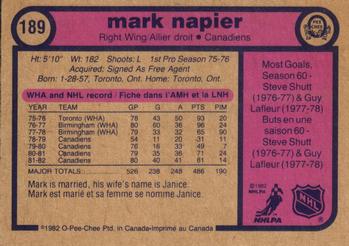 1982-83 O-Pee-Chee #189 Mark Napier Back