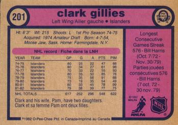 1982-83 O-Pee-Chee #201 Clark Gillies Back