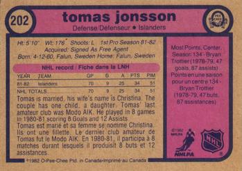1982-83 O-Pee-Chee #202 Tomas Jonsson Back