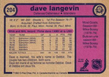1982-83 O-Pee-Chee #204 Dave Langevin Back