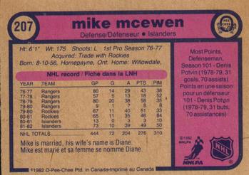1982-83 O-Pee-Chee #207 Mike McEwen Back