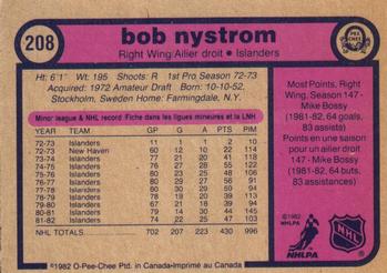 1982-83 O-Pee-Chee #208 Bob Nystrom Back