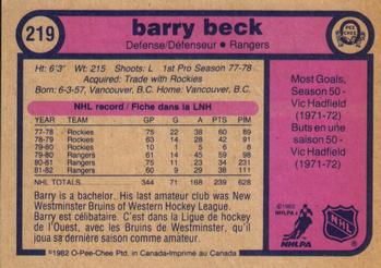 1982-83 O-Pee-Chee #219 Barry Beck Back