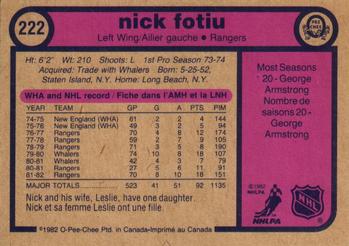 1982-83 O-Pee-Chee #222 Nick Fotiu Back