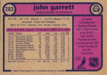 1982-83 O-Pee-Chee #283 John Garrett Back