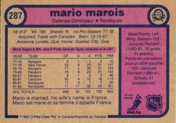 1982-83 O-Pee-Chee #287 Mario Marois Back