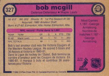 1982-83 O-Pee-Chee #327 Bob McGill Back