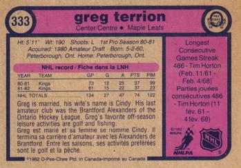 1982-83 O-Pee-Chee #333 Greg Terrion Back